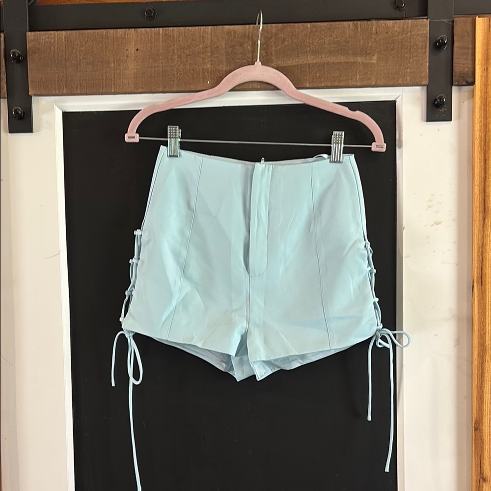 Light Blue Women's Shorts hello Molly lace up size 2 XS lined NWT